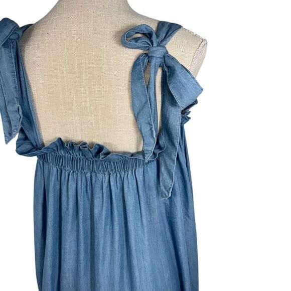a.n.a Chambray Blue Tie Shoulder Summertime Lightweight Casual Dress - Picture 6 of 10